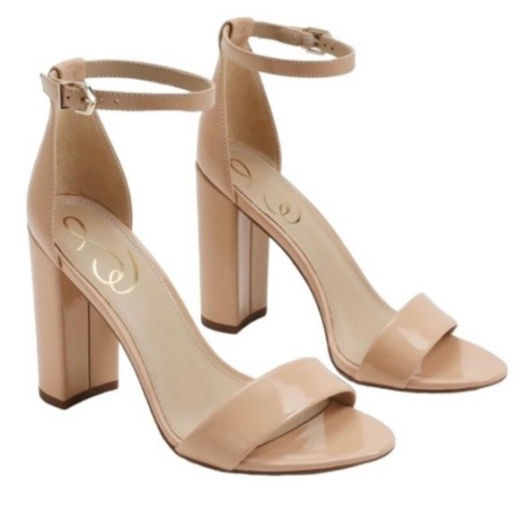 Sam Edelman Shoes - Sam Edelman Yaro Ankle Strap Sandal Beige Patent Block Heel Size 9 WIDE NWT